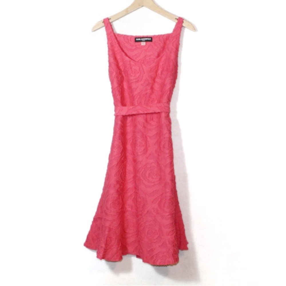 Karl Lagerfeld Paris womens dress size 8 coral fit flare sleeveless knee length